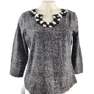 Ruby Rd stretch top shirt with rhinestones collar